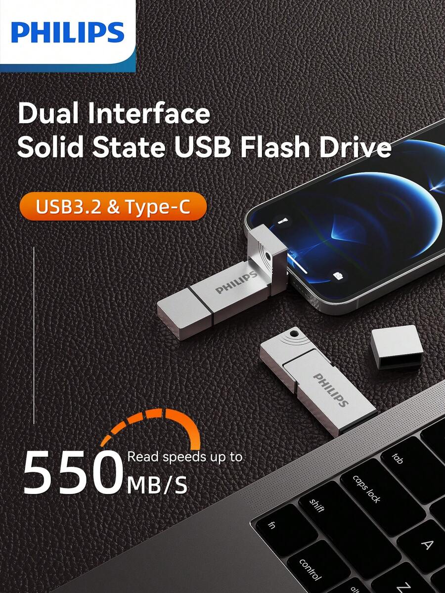 PHILIPS 飞利浦 USB3.2 大容量U盘，即插即用，随时存取，超大存储空间，高速读写，稳定不掉速，完美支持4K视频/大型游戏/办公文件存储 - 銀色 - 查看 1