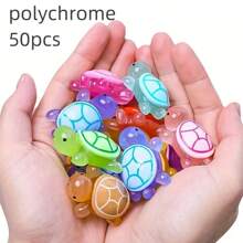 100pcs Glow-In-The-Dark 3D Turtle Figurines - Colorful, Translucent Plastic Decorations For DIY Crafts, Party Favors, Beach-Themed Events