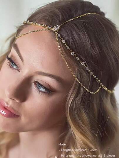 1pc Crystal Zirconia Chain Headpiece, Fashion Bohemian French Elegant Summer Headband For Wedding, Party, Holiday, Daily Wear (Handmade, 1-3cm Variance)