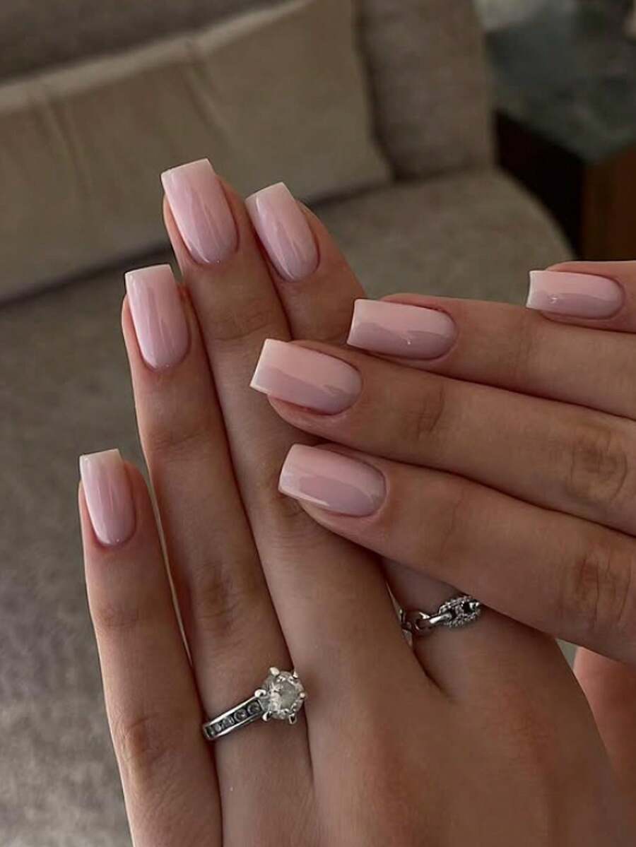 24 件/套简约浅粉色中长方形按压指甲，全覆盖日常浪漫假指甲，含 1 件果冻凝胶和 1 件指甲锉，适合女士和女孩参加派对、约会、日常佩戴美甲用品 - 淺粉色 - 查看 1