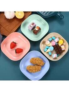 Juego de 10 piezas platos de colores aleatorio de plástico con caja de almacenamiento, platos de comedor versátiles y modernos para mesas de comedor - Multicolor - Ver 4