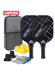 Set di racchette da pickleball in fibra di carbonio LEATOU 2025, omologato USAPA, 2 racchette e 4 palline, set di racchette da pickleball sportive per adulti