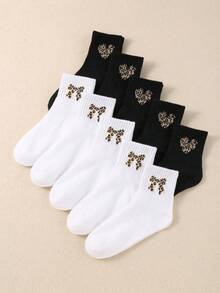 10 Pairs Of Children's Long Socks With Love Bow Leopard Print Suitable For Daily Life, Boys And Girls, Children's Socks - Multicolor - View 1