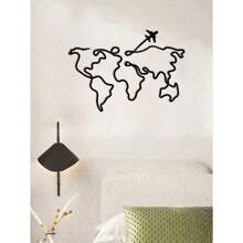 1 buc Decor de perete metalic - Decor de perete cu hartă a lumii, Artă murală metalică tradițională cu hartă a lumii cu avion, Sculptură contemporană pentru sufragerie, birou, decor de casă Ideal pentru sufragerie, dormitor, decor de bucătărie - Cadou perfect pentru casă nouă, cadou de ziua de naștere pentru iubitorii de muzică, colecționari de antichități - Construcție din fier, decor de casă, perfect pentru decorul camerei Decorul dormitorului