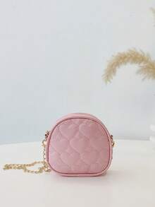 Cute Mini Diamond Chain Shoulder Bag For Girls - Pink - View 4