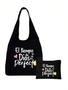Túi vải bố tote in chữ "El-Tiempo", họa tiết đồ họa màu trắng, túi xách tay tiện dụng, túi mua sắm đa năng, túi du lịch tối giản, túi đựng mỹ phẩm du lịch dung tích lớn, thiết kế mới lạ và dung tích lớn, phù hợp cho mua sắm, đám cưới, sinh nhật, đi biển và các dịp lễ. - màu đen - Xem 14