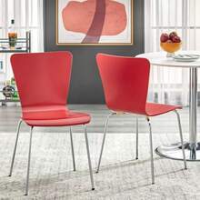 Set Of 2 Pisa Modern Bentwood Dining Chairs - Buylateral - Red - View 2
