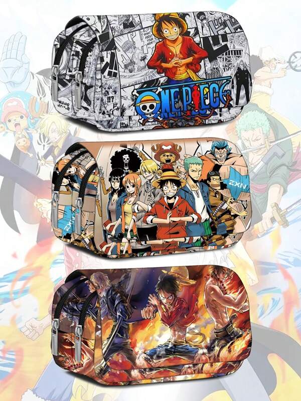 Takara Tomy Bandai One Piece Pencil Bag Dupla Camada Grande Capacidade Bolsa de Lápis com Zíper para Estudantes Estampa Completa Presente de Natal Temporada de Abertura