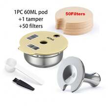 60/180/200/220ML Stainless Steel Reusable Coffee Capsule Refillable Capsule Pods Silicone Lid For-Bosch Tassimo With Tamper Back To School