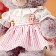 1 Set Nuevo vestido de botones de madera a cuadros/vestido de botones de madera morados/vestido a rayas de botones de madera rosa para ropa de muñeca, incluye 1 pieza de moño, 1 pieza de Top, 1 pieza de falda (muñeca no incluida), adecuado para muñecas de 20cm (7.87in) - 30cm (11.81in), oso de peluche, conejo, ropa linda