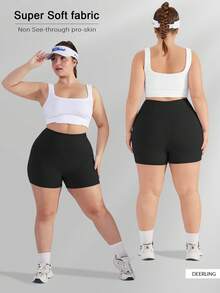 Quần short yoga cạp cao màu đen cỡ lớn dành cho nữ, có chức năng định hình vòng ba, có túi, phù hợp cho tập thể dục, đạp xe, chạy bộ và nhiều dịp khác trong mùa hè. - màu đen - Xem 6