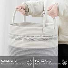 Large Collapsible Laundry Hamper 58L - Cotton Rope Woven Dirty Clothes Basket, Breathable & Foldable Storage For Laundry Room, With Reinforced Handles - 白灰色 - 查看 7