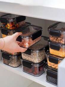8 pezzi (4 contenitori + 4 coperchi) Contenitori per alimenti trasparenti neri da 460ml/16oz a prova di perdite, scatole porta pranzo in plastica PET, adatte per carne, verdure e insalate di frutta, ideali per ufficio, scuola, conservazione e organizzazione degli alimenti, contenitori per viaggi e cibo da asporto