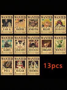 ONE PIECE 5-13 piezas Sombrero de paja, equipo de piratas, paquete de 5 carteros, pintura vintage, tamaño de pared de sala de estar de 28.5*19.5cm, regalos de regreso a la escuela