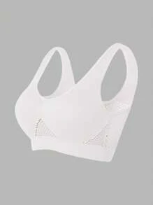 Sujetador deportivo para mujer talla grande a prueba de choques, transpirable, con tirantes anchos, desmontable con acolchado y espalda en U para yoga y espalda de tirante