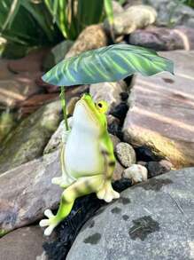 1pc Cute Resin Leaf-Holding Frog Decor, Suitable For Garden, Patio, Home Decoration