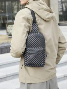 Mini Printed Artificial Leather Cross Body Chest Bag For Men And Women - Black - View 2