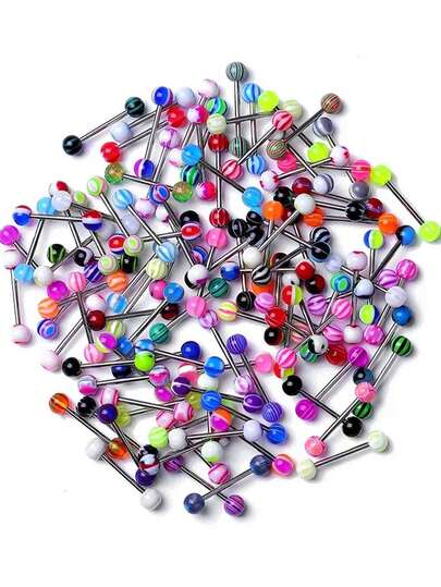 Fashionable Mixed Color Acrylic Tongue Piercing & 304L Stainless Steel Industrial Bar Lip Piercing Sexy Body Jewelry For Women