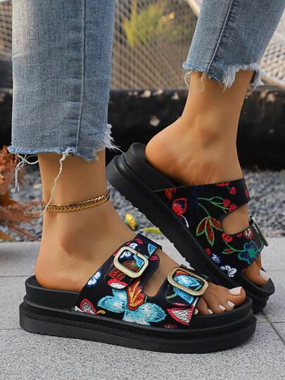 صنادل نسائية مزينة بإبزيم من البولي يوريثان، باللون الأسود والنمر، أحذية عصرية بطبقة سميكة للشاطئ، أحذية سهلة الارتداء