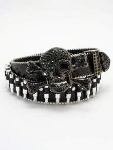 1 件男士多色骷髅头子弹扣街头时尚朋克嘻哈皮带 - 彩色 - 查看 14
