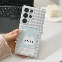 Plaid Cat Pattern Card Holder Anti-Drop Phone Case Suitable Compatible With Galaxy S25, S24 Ultra, S24 FE, S25 Ultra, Galaxy A36, Galaxy A56, Galaxy S23 Ultra, -SPARK GO 2024, POP8, SPARK20C, SPARK20, POVA6, POVA6PRO 5G, POP9 4G, SPARK GO1, SPARK GO 2025, Can Hold Student Card, Credit Card, ID Card