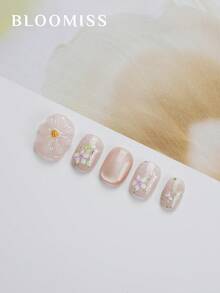 10 Pieces Of Handcrafted Press On Nails Short , Pink Nails , Gentle Flowers , Summer Nails,Reusable Fake Nails Nail Supplies Nails