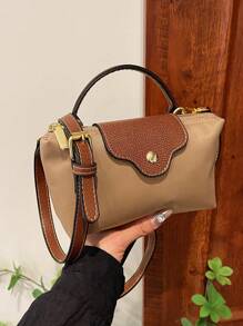 1 pieza Bolso de tote casual de mujer, bolso de hombro de nailon de unicolor versátil, estilo Boston, bolso de mano de moda cruzado