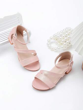 2025 Fashion Children's Sandals Pink Sweet Temperament Girls High Heel Shoes, Ballet Dance Shoes Fashion Party Occasion Shoes, Open Toe Cute Dress Sandals Cross Lace-Up Summer Shoes/Children/Children