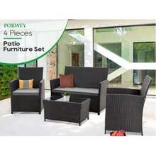 4 Piece Outdoor Patio Furniture Sets, Wicker Sectional Conversation Sofa Set, Rattan Table And Chairs And Loveseat With Cushions For Outside Balcony Porch Backyard - Grey - View 3