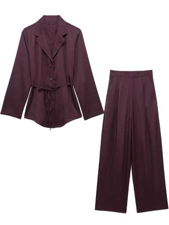女士两件套 2025 新款时尚单排扣上衣女士西装裤套装女士休闲两件套女装