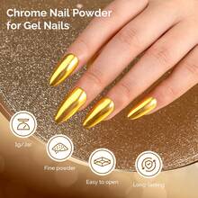2 Jars Chrome Nail Powder Y2K Aesthetic Metallic Mirror Effect Holographic Aurora Chameleon Chrome Powder For Nail Art Gel Polish, Nail Supplies For Nails Gold Glitter Powder - 金色和香檳金色 - 查看 3