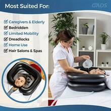 带水管的充气洗头盆（100厘米），适合卧床不起的人士 - 可在床上用充气洗头盆洗头。便携式洗头盆带枕头，更添舒适。完美的充气洗头盆，适合头发排毒