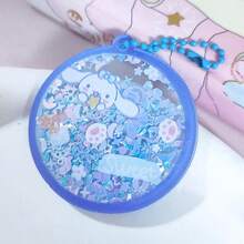 Sanrio 1 قطعة سلسلة مفاتيح شفافة من الأكريليك مع رمال متدفقة ومزخرفة بالبريق، سلسلة مفاتيح جميلة بطراز إنستقرام