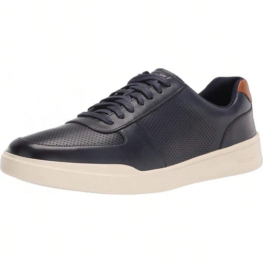 Men's Modern Perforated Sneakers, Footwear - Peacoat/British Tan - View 1