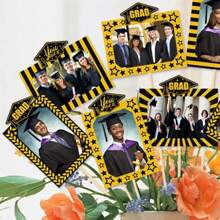 8pcs Graduation Frame Vase Decor, GRAD Theme Decorations For Classmates, Graduation Season Vase Frame Inserts, Graduation Ceremony Atmosphere Decorative Vase Frames