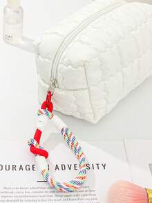 1 Piece Candy Color Large Capacity Makeup Bag With Zipper Handle Quilted Wrist Cosmetic Bag For Women,Make Up Pouch For Purse,Toiletry Zipper Pouch With Lanyard,Checkered Bag,Travel Bag Student Pencil Case Portable Cosmetic Brushes Storage Pouches For Mother's Day Gift ,Valentine's Day Gift,Birthday Gift - Multicolor - View 8