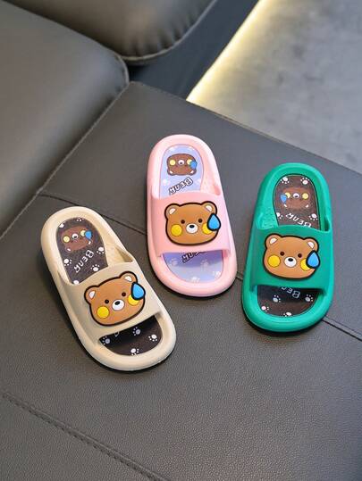 一双儿童泰迪熊夏季女童拖鞋，可爱卡通鳄鱼动物造型男童拖鞋，室内软底，儿童防滑拖鞋