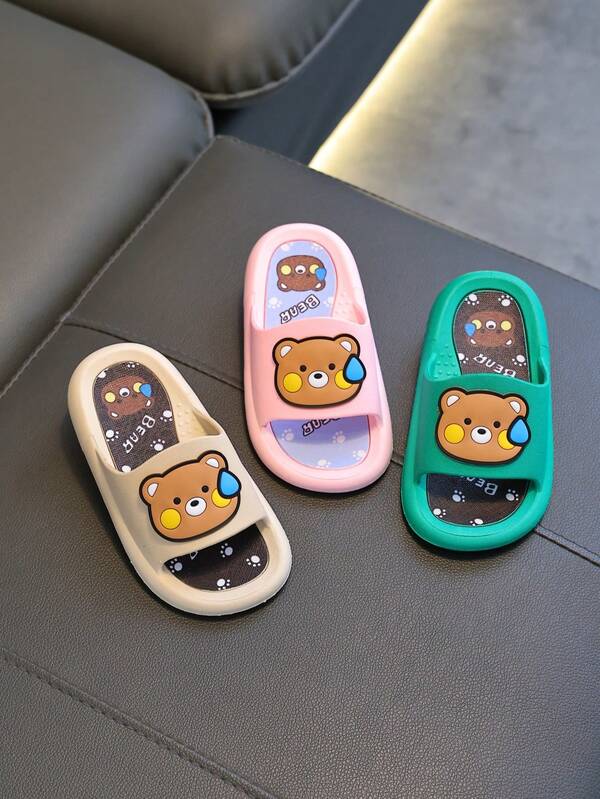 一双儿童泰迪熊夏季女童拖鞋，可爱卡通鳄鱼动物造型男童拖鞋，室内软底，儿童防滑拖鞋