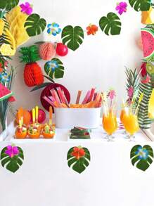 20 piezas de decoraciones de fiesta tropicales vibrantes, hojas de palma y flores de hibisco artificiales | Colores surtidos | Decoración de fiesta | Tema hawaiano luau, selva, playa, decoración de mesa para fiesta de cumpleaños de barbacoa