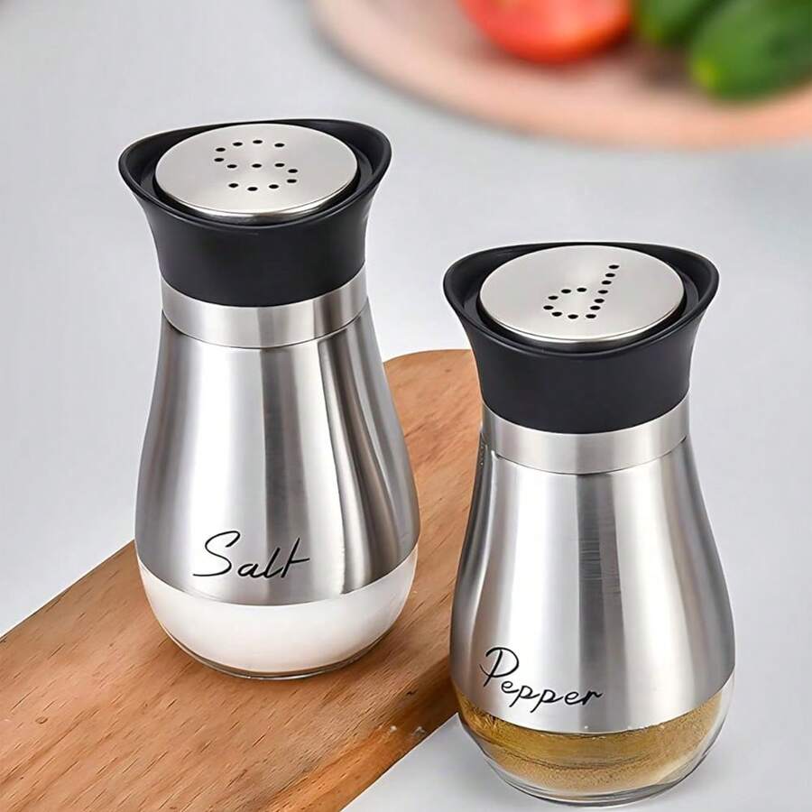 Pack Of 2 Salt And Pepper Shakers Pots Dispensers Cruet Jars Set With Holder