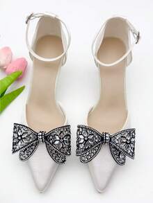 2pcs New Removable Crystal Butterfly Shoe Clips, Multi-Functional Bowknot Decoration, Polyester Bowknot Accessories For High Heels, Flats, Sandals, Women Fashion Shoes