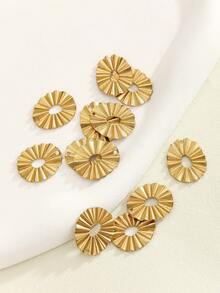 12pcs Hollow Striped Oval Single Hole Copper Material Earring Components, Suitable For DIY Earring Assembly - Brass - View 3
