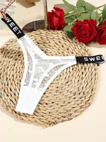 6pcs/Set Sexy Women Mesh Thong Panties, Low Waist English Letters Fashion Seamless Comfortable Underwear