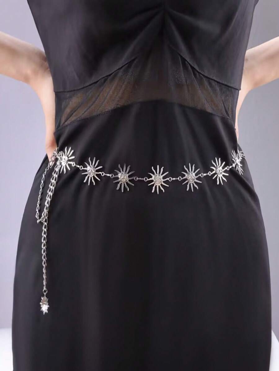 1pc Minimalistic Chic Sunflower Design Waist Chain - Silver - View 1