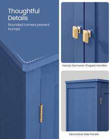 Bathroom Floor Storage Cabinet, Bathroom Storage Unit, Freestanding Cabinet With 4 Doors, Adjustable Shelves, 11.8 X 23.6 X 43.3 Inches - Màu xanh lam - Xem 5
