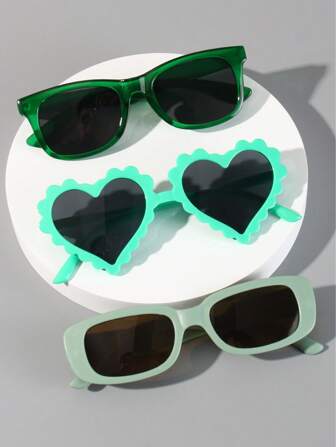3pcs/Set Green Cute & Fashionable Children Eyeglasses For Boys & Girls, Accessory For Outdoor, Beach, Party, Street Snap