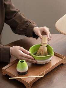 Matcha Five-Piece Set, Ceramic Matcha Bowl, Natural Bamboo Tea Whisk, Beginners, Refreshment Tools, Matcha Making Tools, Gift Box Back To School