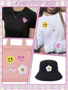 4 件套笑脸、笑脸花、爱心、彩虹 DIY 熨烫缝制补丁 - 彩色 - 查看 8