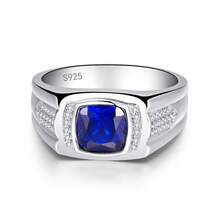 Bague en saphir créé pour homme 8 * 8 mm en argent sterling 925. Bague de mariage pour hommes avec montage serti de princesse CZAAA. Bague de pierres précieuses pour homme taille 6-13