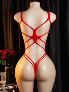 1 Piece Sexy Lingerie, High Elasticity, Sexy Lingerie Bodysuit, Hollow Sexy Body Shaper, Women's Underwear And Sexy Pajamas - Red - View 1